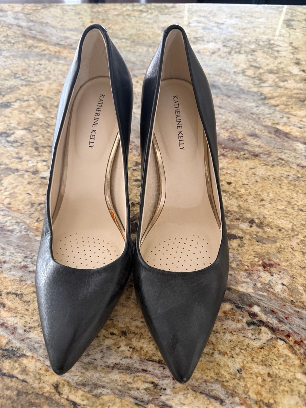 Katherine Kelly Black Leather Pointed Toe Pumps